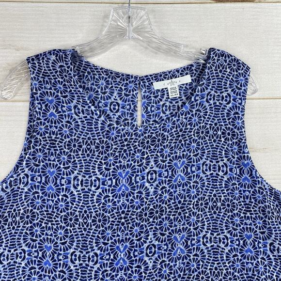 Fever Blouse Womens XL Blue Geometric Sleeveless Asymmetrical Layered Colorful - Picture 2 of 9
